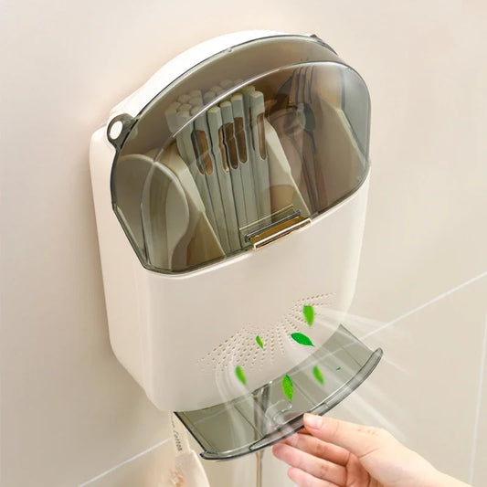 Kitchen Cutlery Storage Box Wall Mounted with drainer