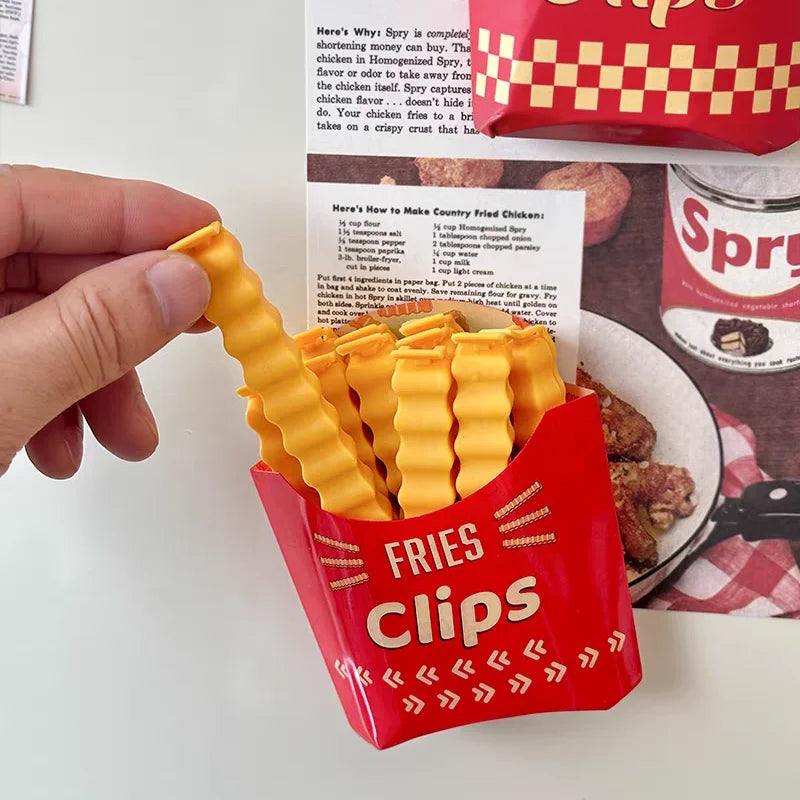 12PCS Simulated French Fry Sealing Clips, Refrigerator Adhesive Magnetic