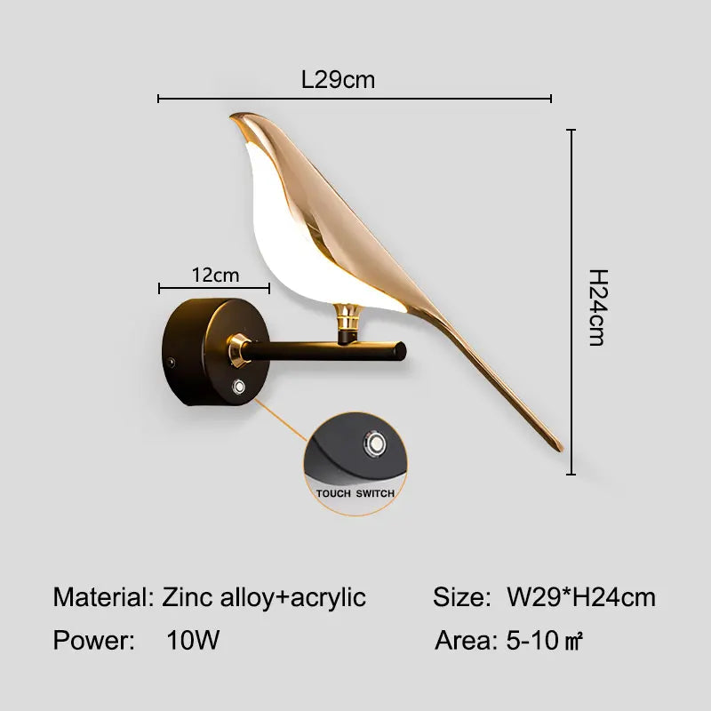 360° Rotatable Touch Switch Bird LED Wall Lights
