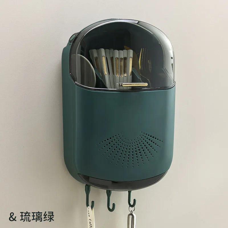 Kitchen Cutlery Storage Box Wall Mounted with drainer