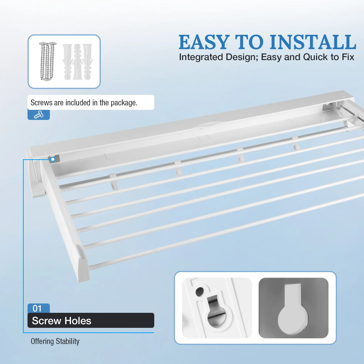 Wall Mount Retractable Clothes Drying Rack Foldable