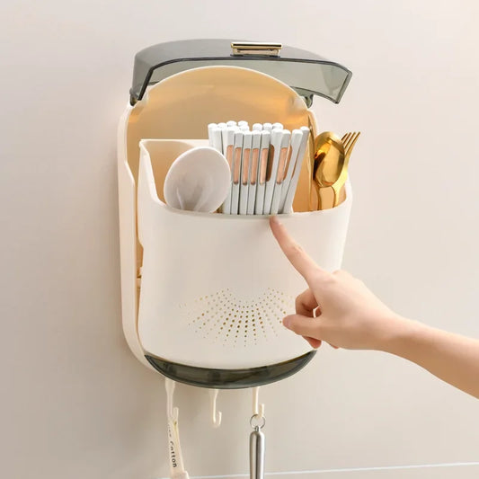 Kitchen Cutlery Storage Box Wall Mounted with drainer