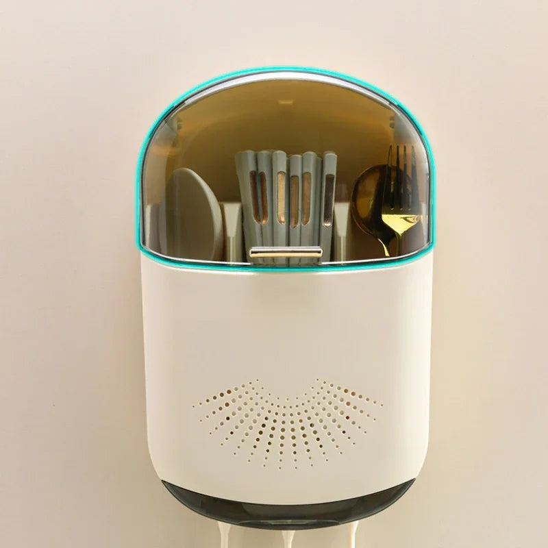 Kitchen Cutlery Storage Box Wall Mounted with drainer
