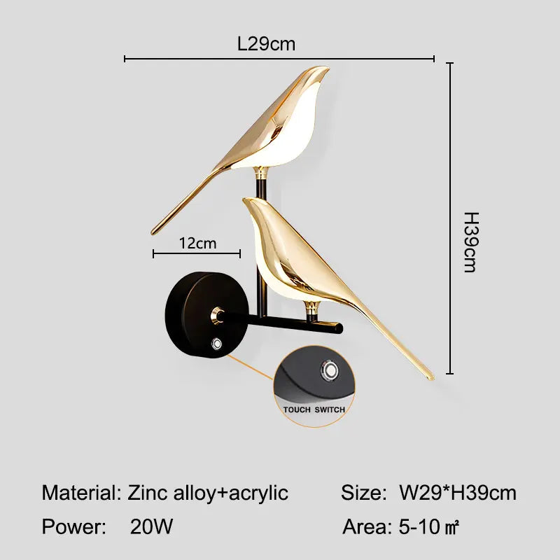 360° Rotatable Touch Switch Bird LED Wall Lights