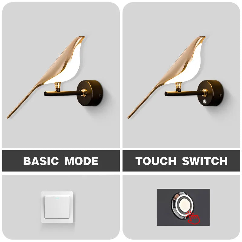 360° Rotatable Touch Switch Bird LED Wall Lights