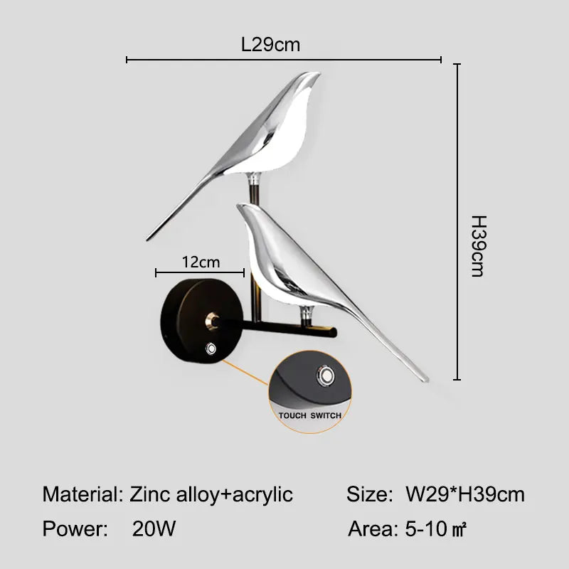 360° Rotatable Touch Switch Bird LED Wall Lights