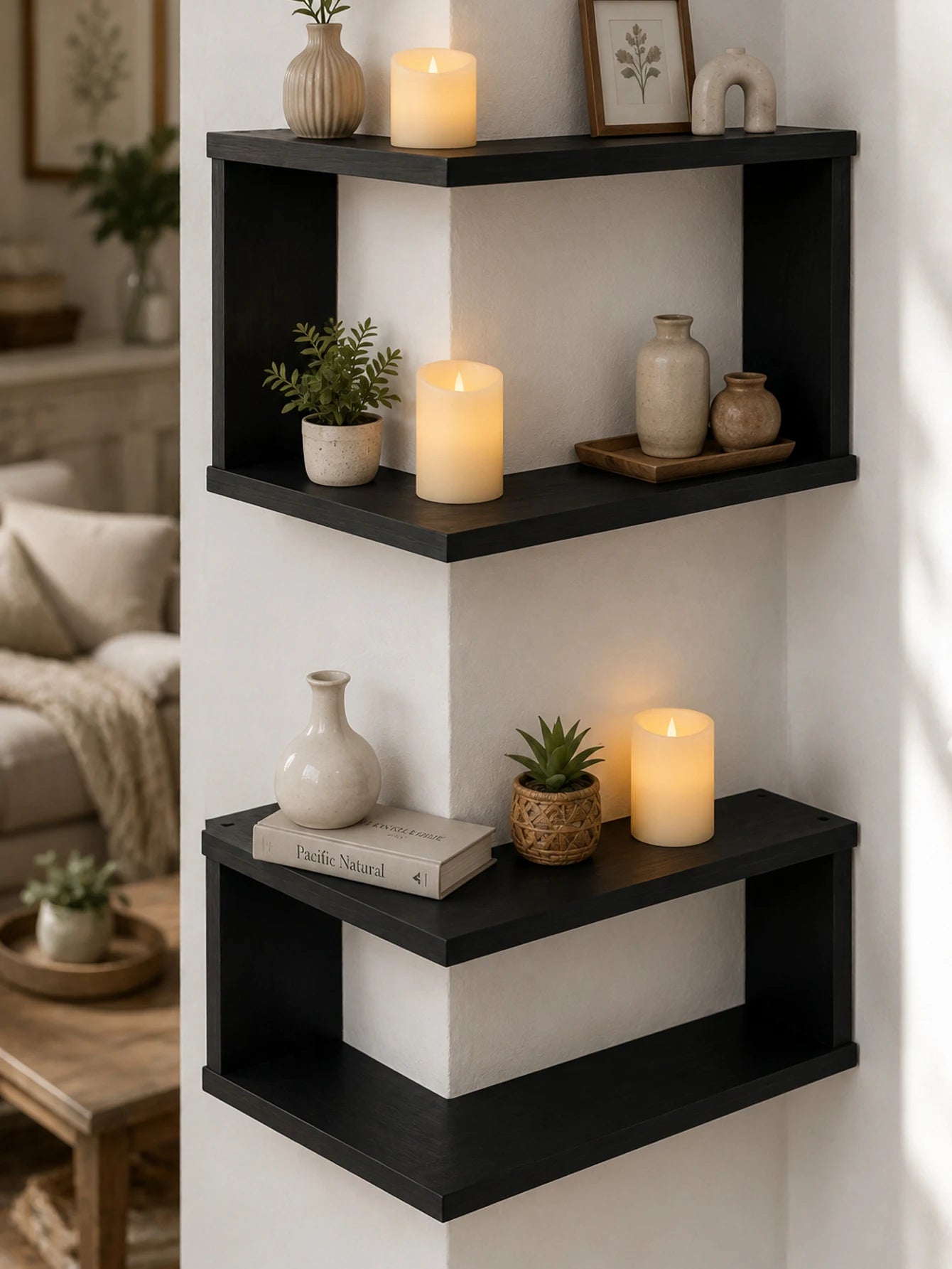 Corner Floating Wooden Shelves Wall Mounted