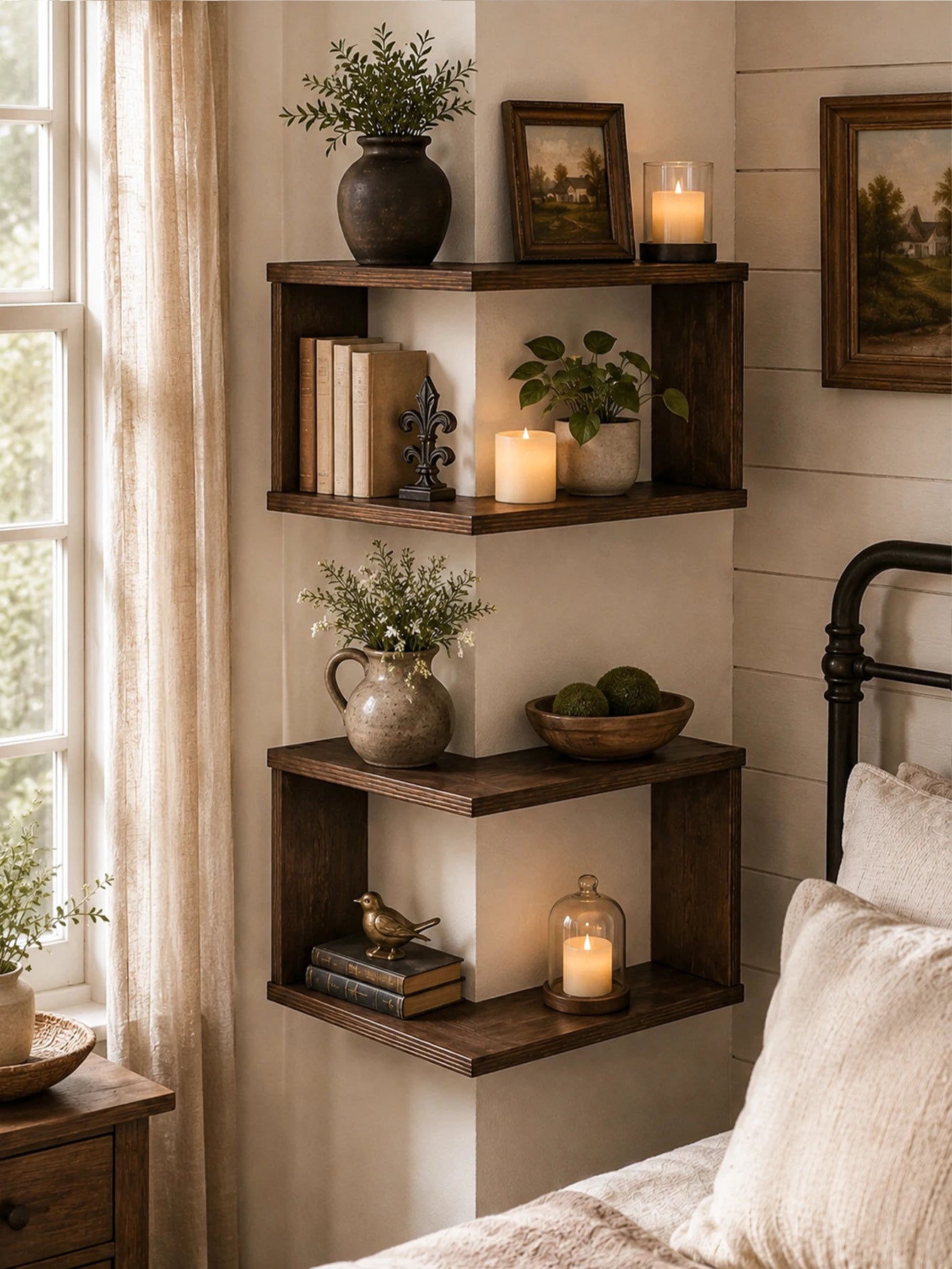 Corner Floating Wooden Shelves Wall Mounted