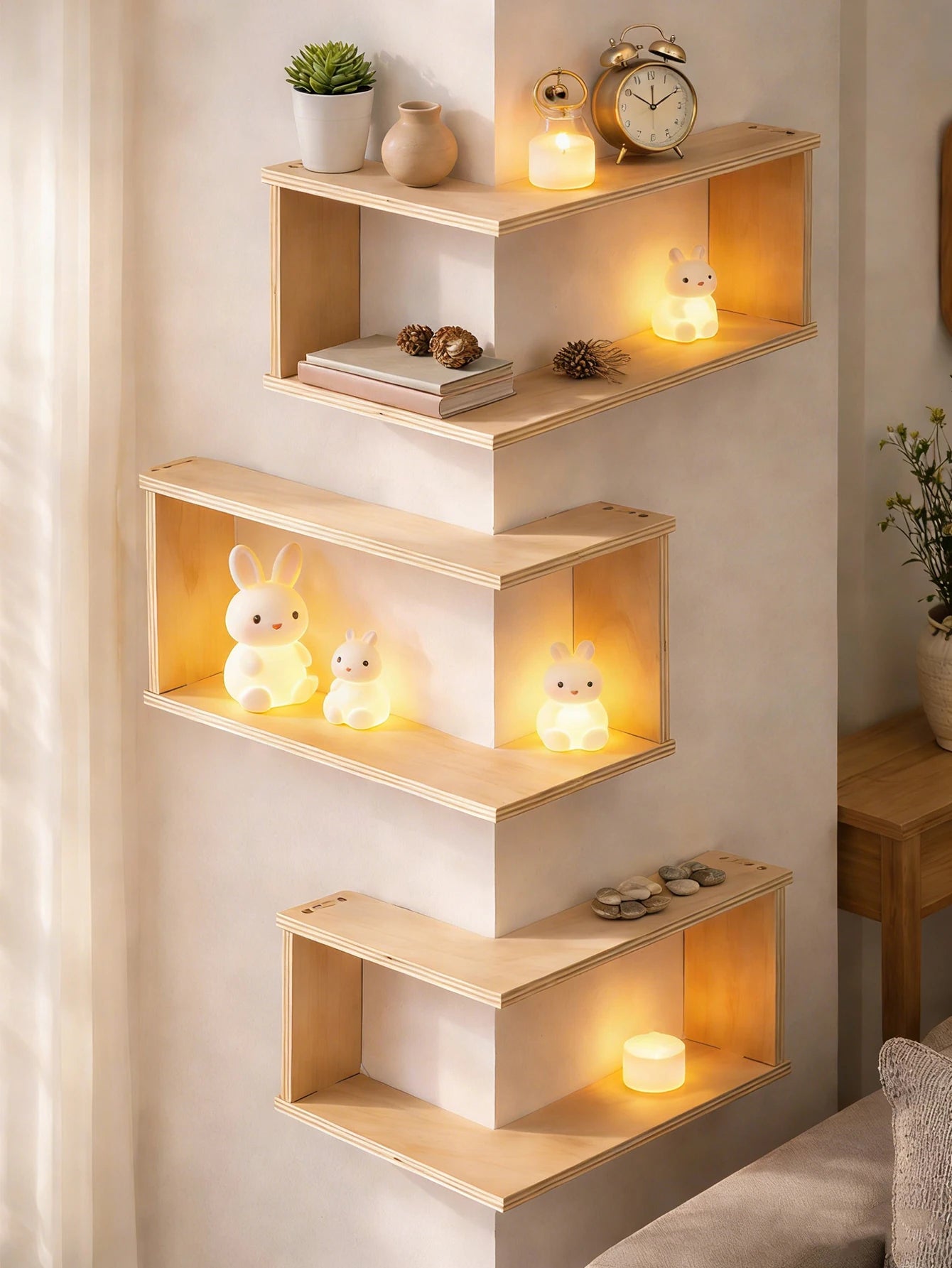 Corner Floating Wooden Shelves Wall Mounted