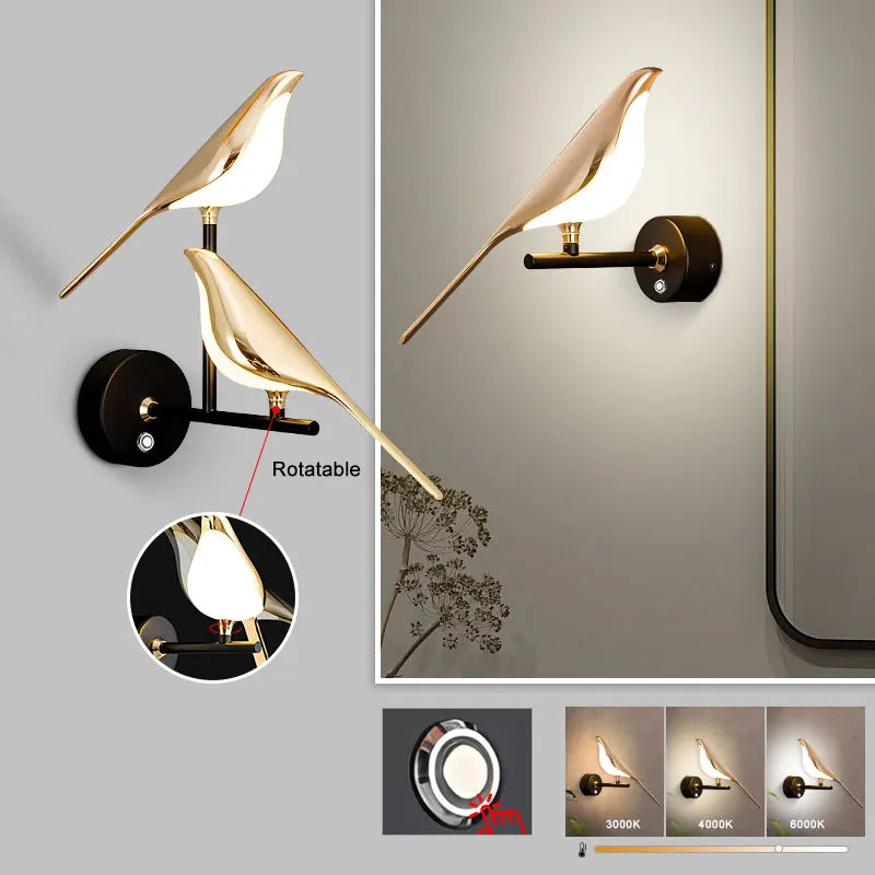 360° Rotatable Touch Switch Bird LED Wall Lights