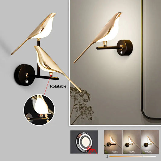 360° Rotatable Touch Switch Bird LED Wall Lights