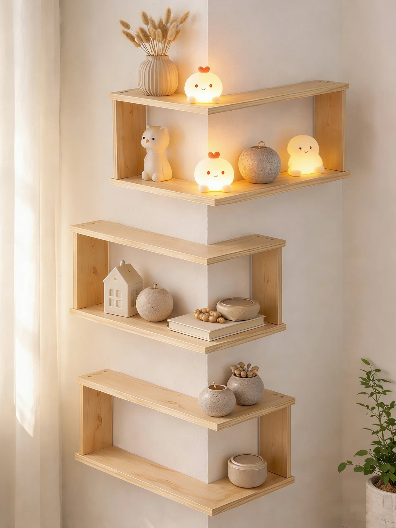 Corner Floating Wooden Shelves Wall Mounted
