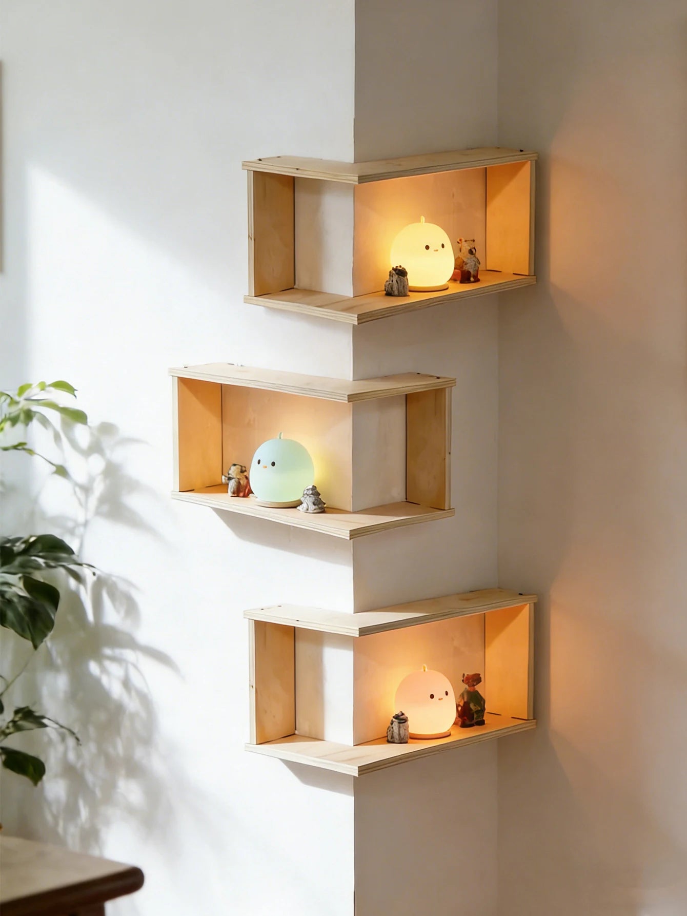 Corner Floating Wooden Shelves Wall Mounted