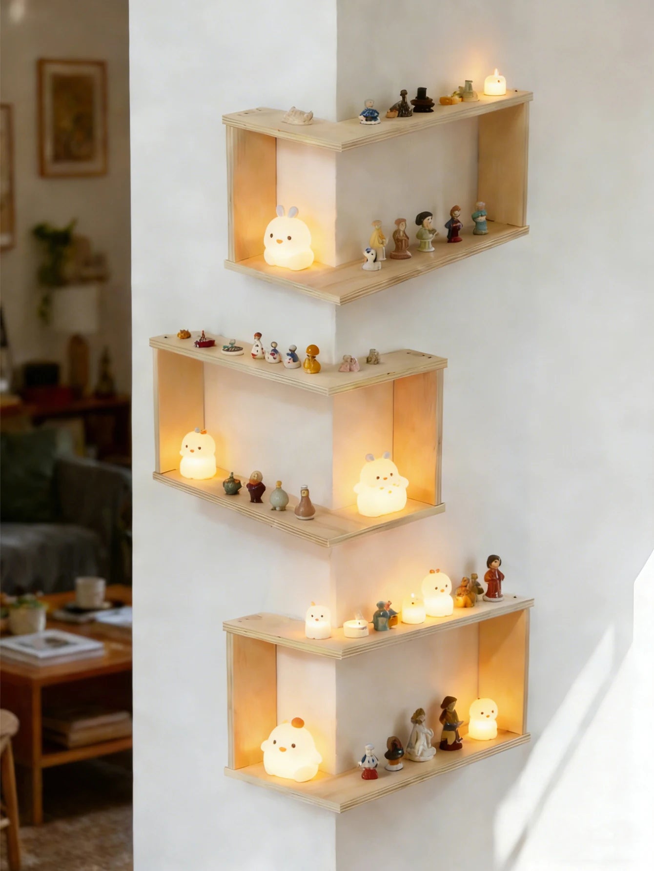 Corner Floating Wooden Shelves Wall Mounted
