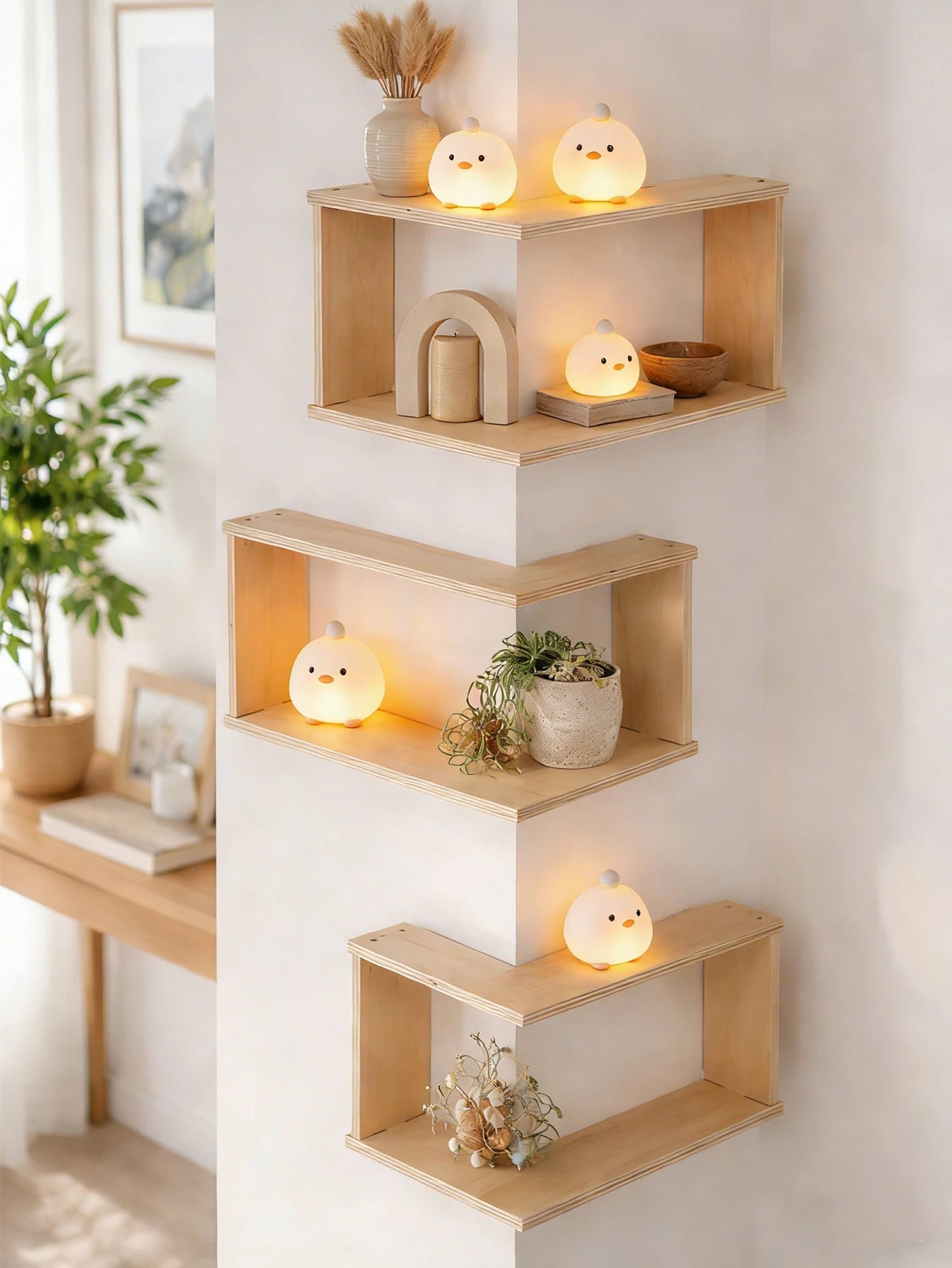 Corner Floating Wooden Shelves Wall Mounted