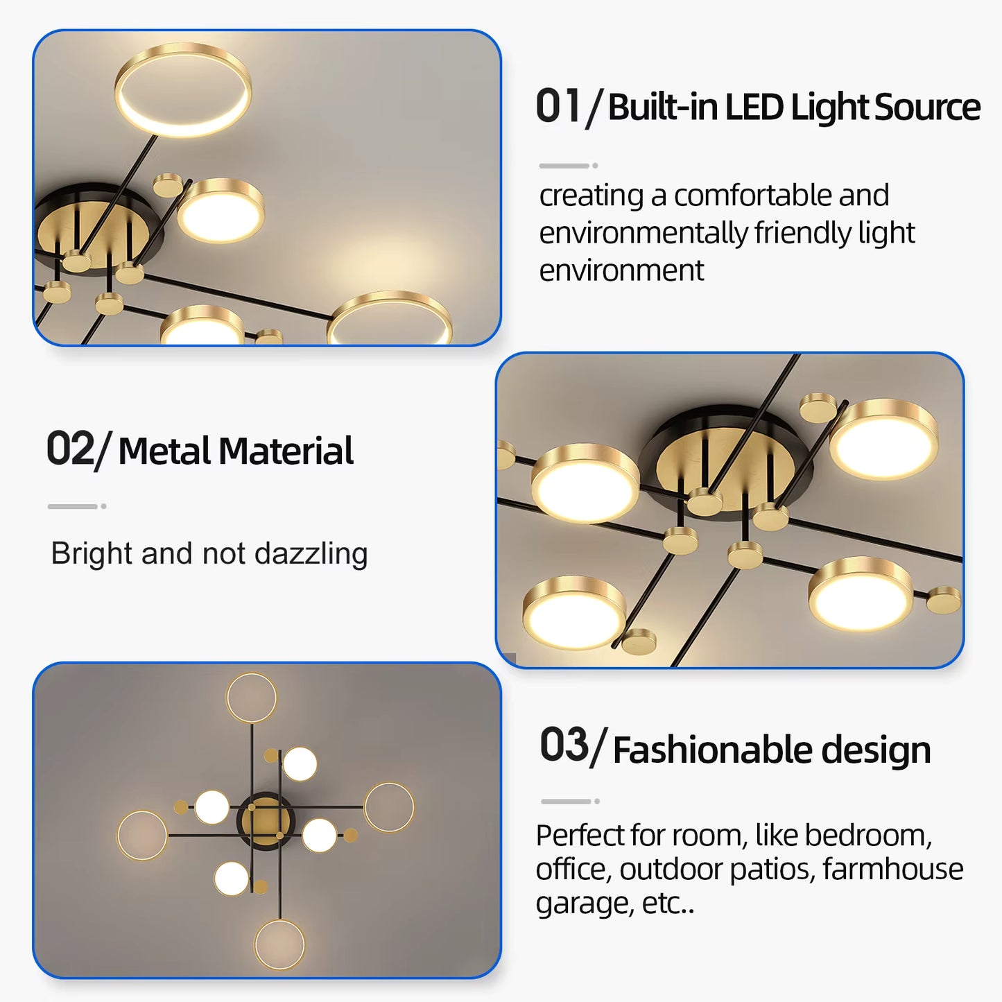 Modern Gold LED Dimmable Chandelier with Remote and App